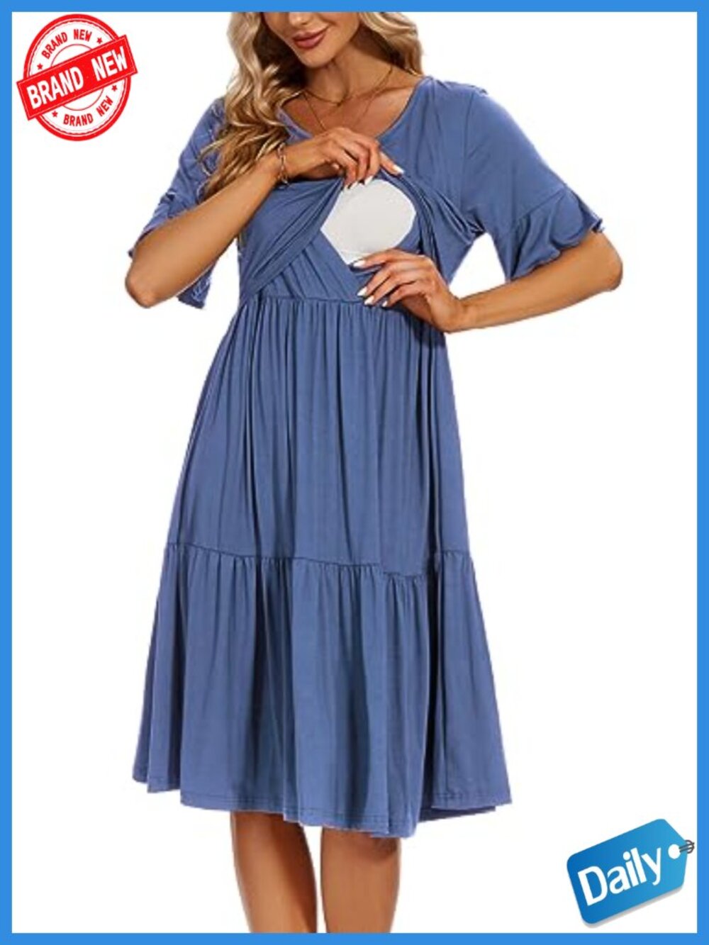 Ruffle Maternity Nursing Dress | Short Sleeve A-Line Breastfeeding